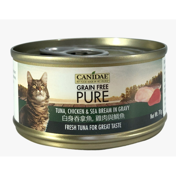 Canidae Grain Free Pure Tuna, Chicken & Sea Bream in gravy 白身吞拿魚，雞肉與鯛魚貓罐頭 70g  X24